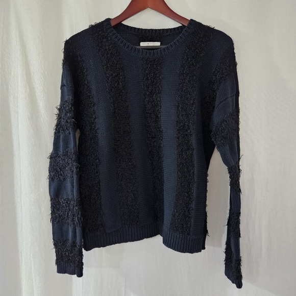 Vans Caylee Knit Crew Neck Sweater in Black with Striped Shaggy Detailing Size M - Picture 2 of 5